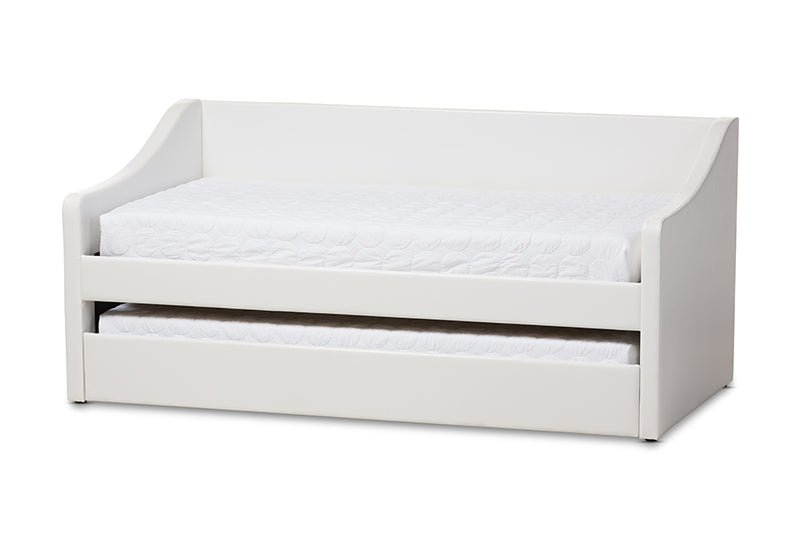 Beagan Modern and Contemporary White Faux Leather Upholstered Daybed w/Guest Trundle Bed