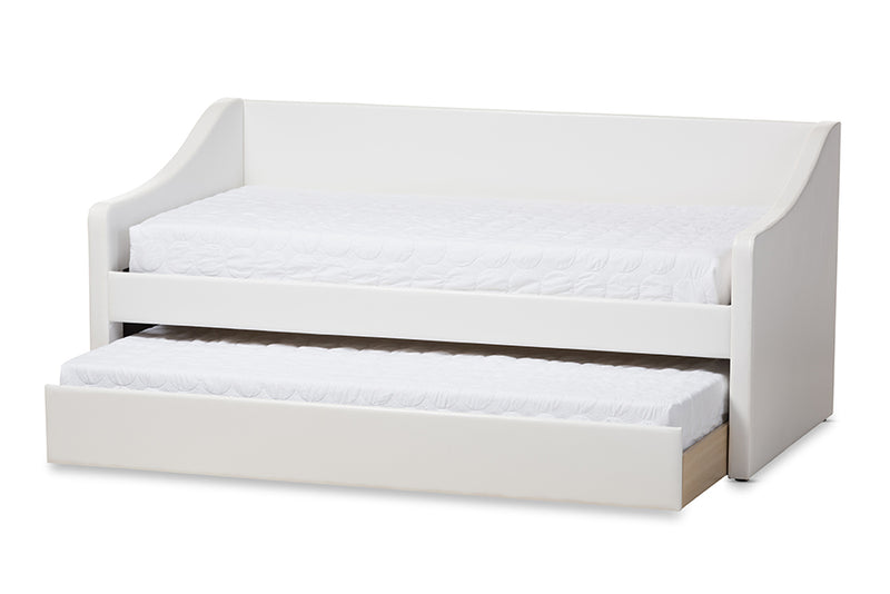 Beagan Modern and Contemporary White Faux Leather Upholstered Daybed w/Guest Trundle Bed