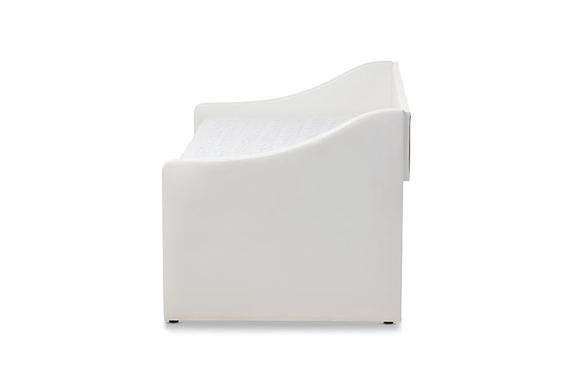 Beagan Modern and Contemporary White Faux Leather Upholstered Daybed w/Guest Trundle Bed