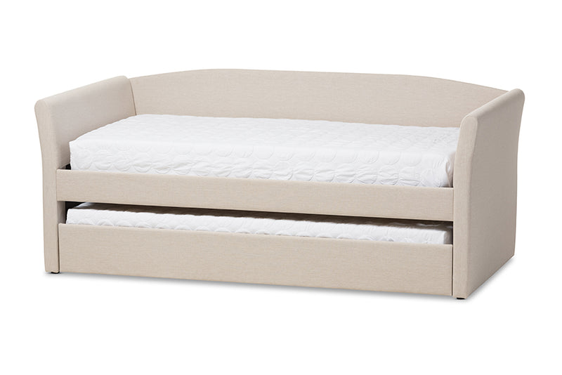 Matilda Modern and Contemporary Beige Fabric Upholstered Daybed w/Guest Trundle Bed