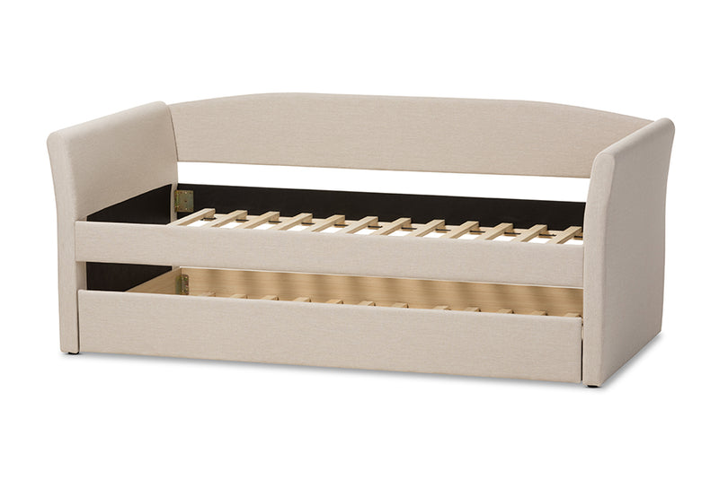 Matilda Modern and Contemporary Beige Fabric Upholstered Daybed w/Guest Trundle Bed