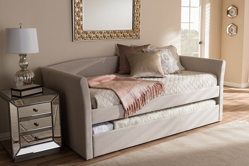 Matilda Modern and Contemporary Beige Fabric Upholstered Daybed w/Guest Trundle Bed