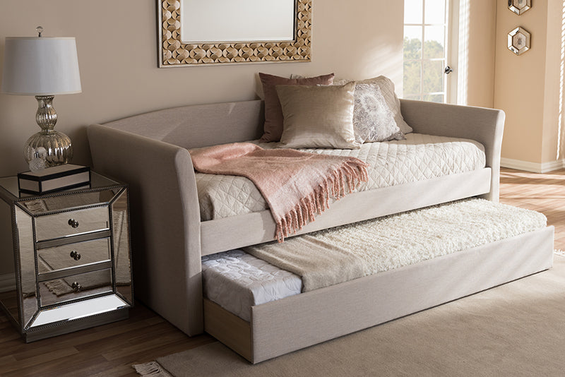 Matilda Modern and Contemporary Beige Fabric Upholstered Daybed w/Guest Trundle Bed