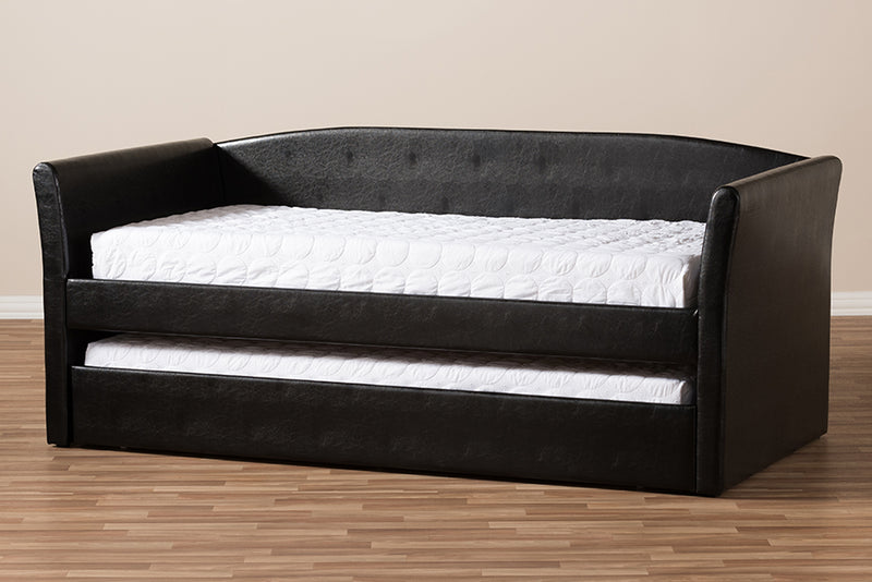 Matilda Modern and Contemporary Black Faux Leather Upholstered Daybed w/Guest Trundle Bed