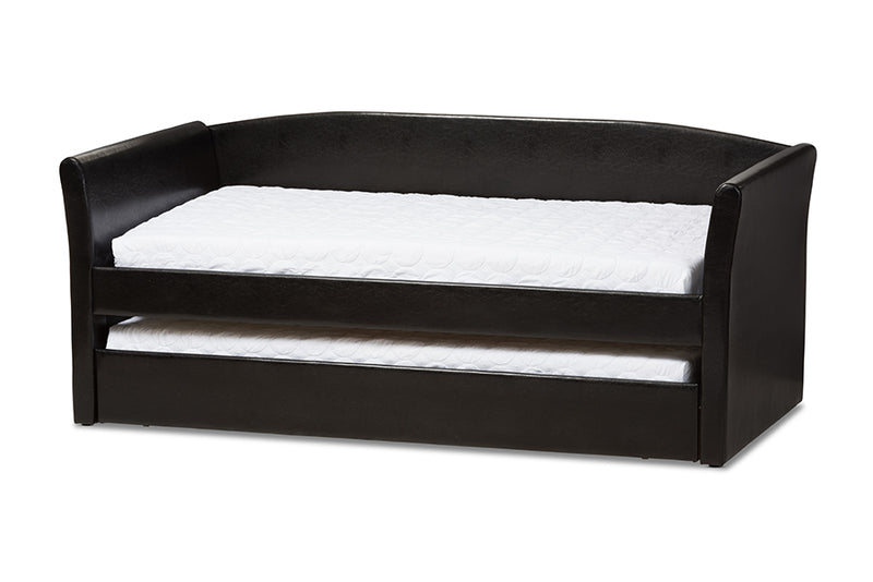 Matilda Modern and Contemporary Black Faux Leather Upholstered Daybed w/Guest Trundle Bed