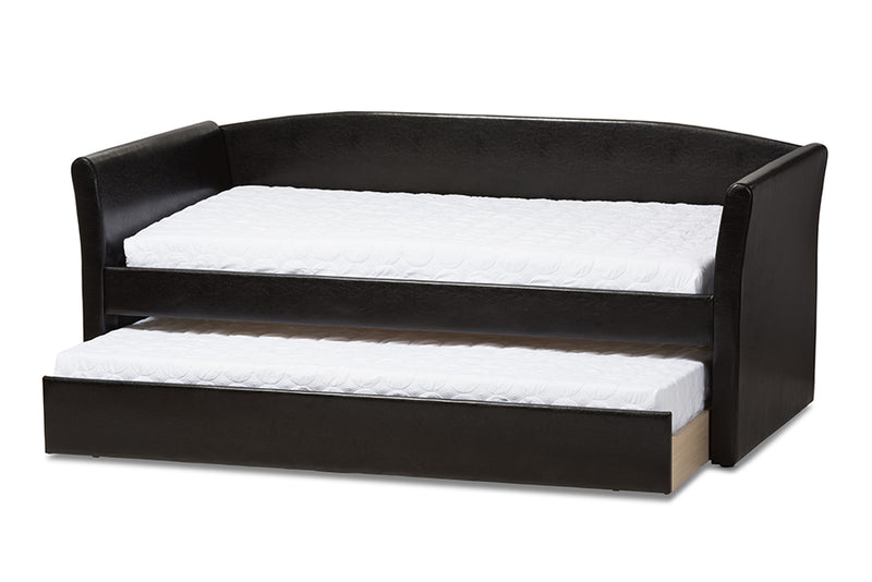 Matilda Modern and Contemporary Black Faux Leather Upholstered Daybed w/Guest Trundle Bed