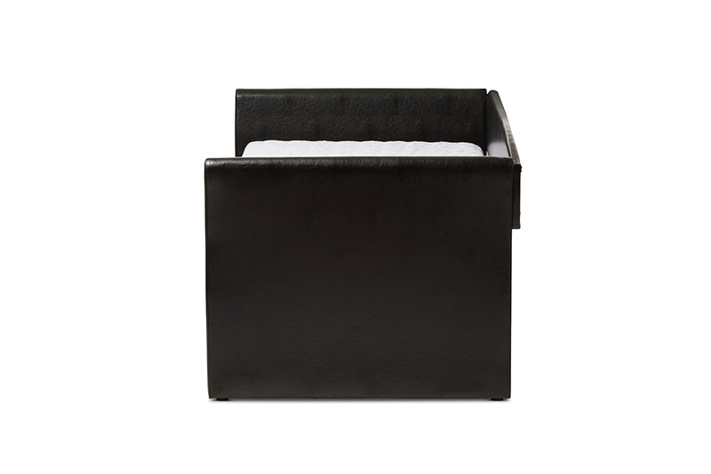 Matilda Modern and Contemporary Black Faux Leather Upholstered Daybed w/Guest Trundle Bed