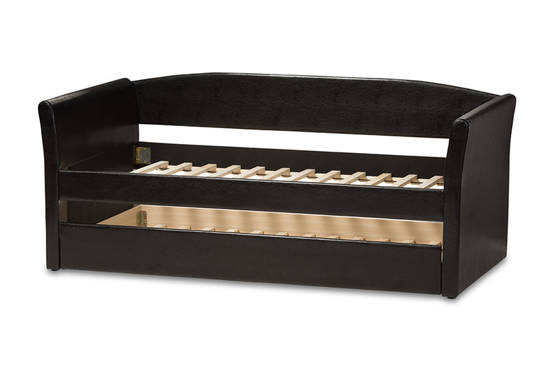 Matilda Modern and Contemporary Black Faux Leather Upholstered Daybed w/Guest Trundle Bed