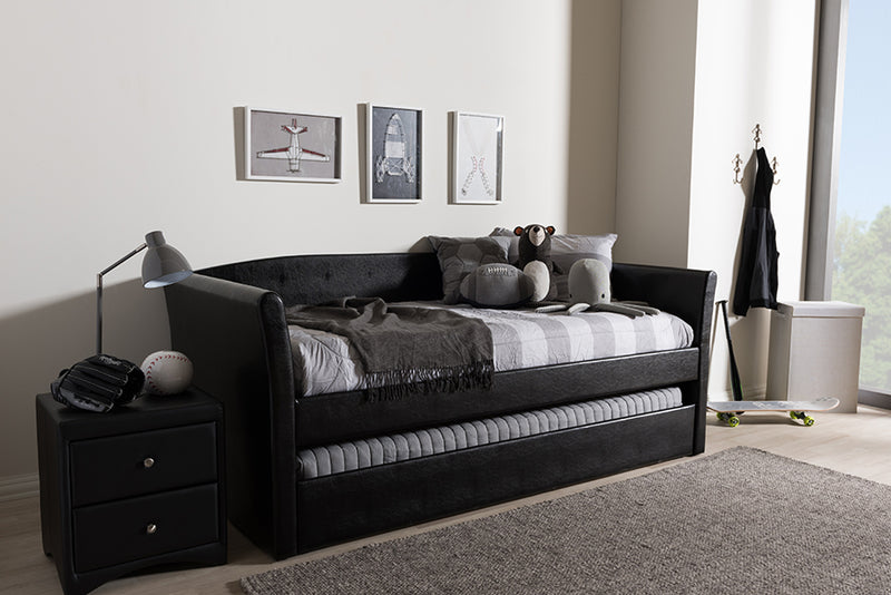 Matilda Modern and Contemporary Black Faux Leather Upholstered Daybed w/Guest Trundle Bed