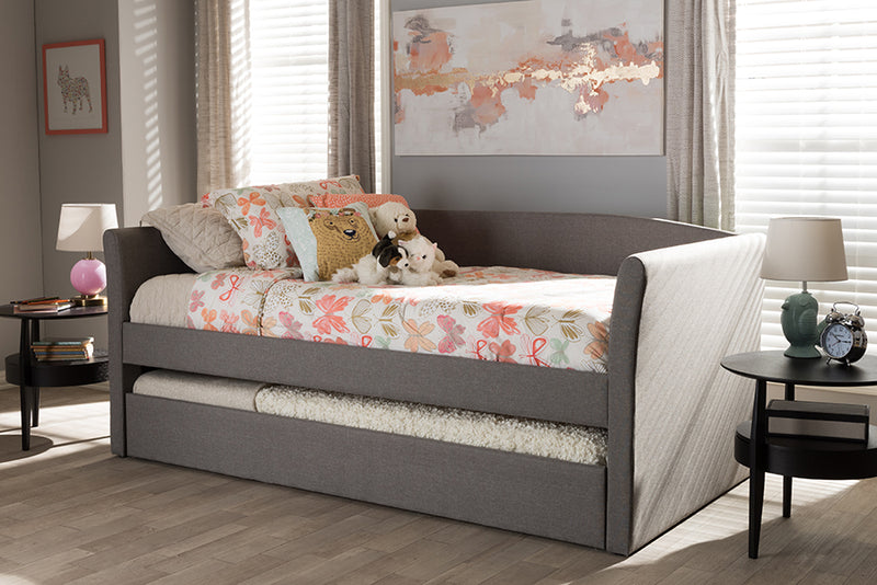 Matilda Modern and Contemporary Gray Fabric Upholstered Daybed w/Guest Trundle Bed