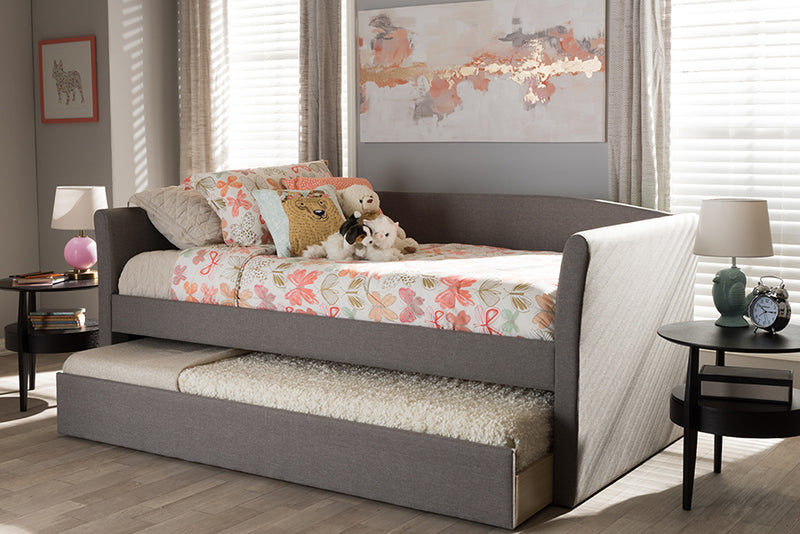 Matilda Modern and Contemporary Gray Fabric Upholstered Daybed w/Guest Trundle Bed