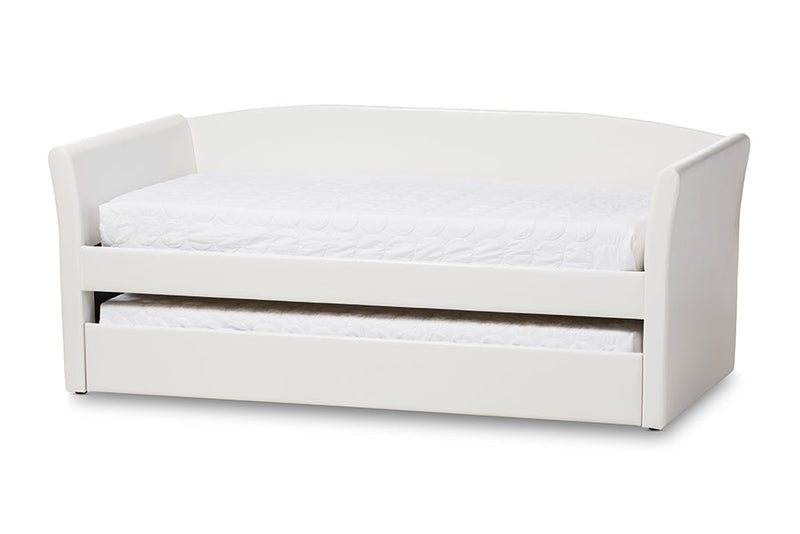 Matilda White Faux Leather Upholstered Daybed w/Guest Trundle Bed Baxton