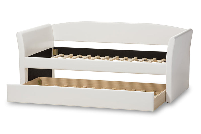 Matilda White Faux Leather Upholstered Daybed w/Guest Trundle Bed Baxton