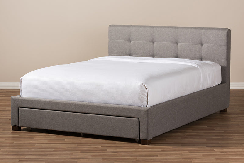 Harleson Modern and Contemporary Gray Fabric Upholstered King Size Platform Bed w/Storage Drawer