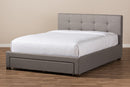 Harleson Gray Fabric Upholstered Queen Size Platform Bed w/Storage Drawer Baxton