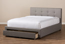 Harleson Gray Fabric Upholstered Queen Size Platform Bed w/Storage Drawer Baxton