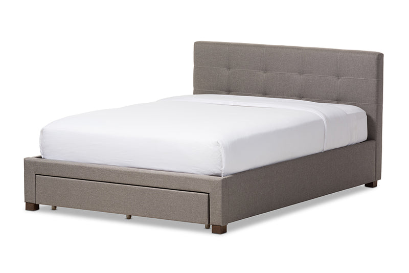 Harleson Modern and Contemporary Gray Fabric Upholstered King Size Platform Bed w/Storage Drawer