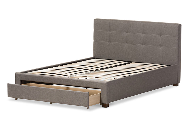 Harleson Modern and Contemporary Gray Fabric Upholstered King Size Platform Bed w/Storage Drawer