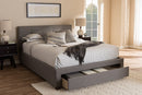 Harleson Gray Fabric Upholstered Queen Size Platform Bed w/Storage Drawer Baxton