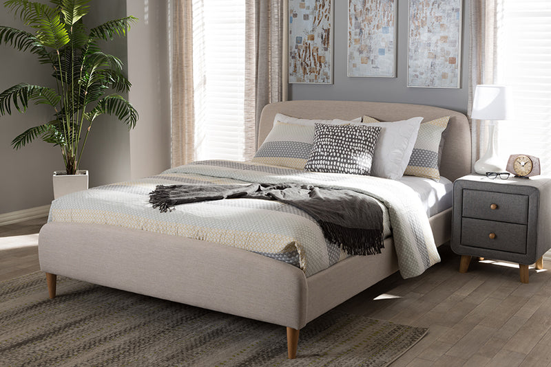 Townsend Mid-Century Light Beige Fabric Upholstered King Size Platform Bed