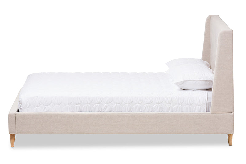 Longford Retro Modern Light Beige Fabric Upholstered Queen Size Platform Bed Baxton