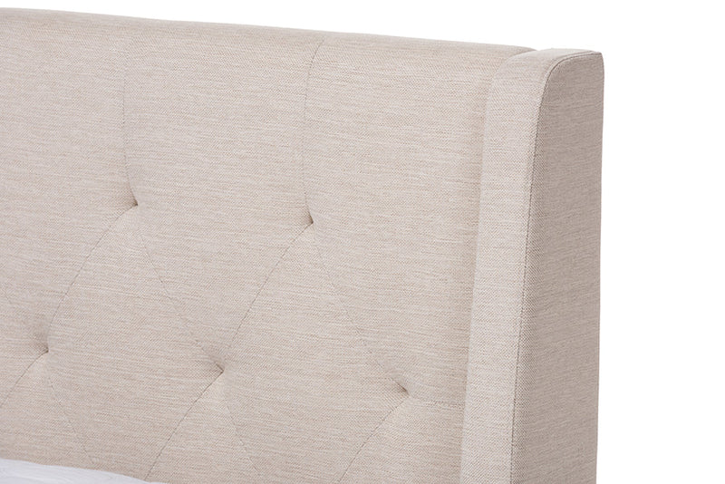 Longford Retro Modern Light Beige Fabric Upholstered Queen Size Platform Bed Baxton
