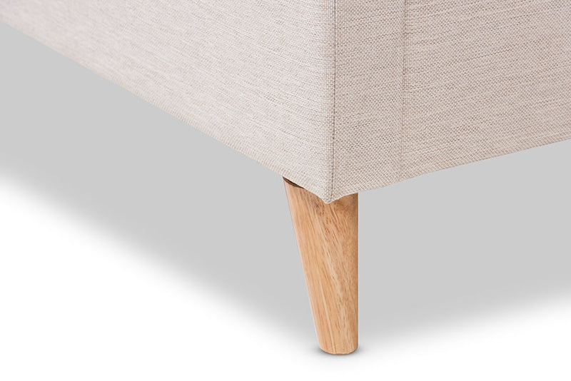 Longford Retro Modern Light Beige Fabric Upholstered Queen Size Platform Bed Baxton