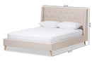 Longford Retro Modern Light Beige Fabric Upholstered Queen Size Platform Bed Baxton