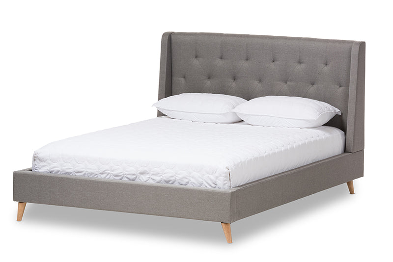 Longford Retro Modern Light Gray Fabric Upholstered King Size Platform Bed