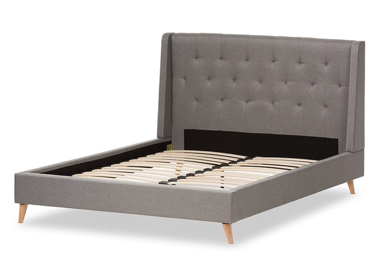 Longford Retro Modern Light Gray Fabric Upholstered King Size Platform Bed