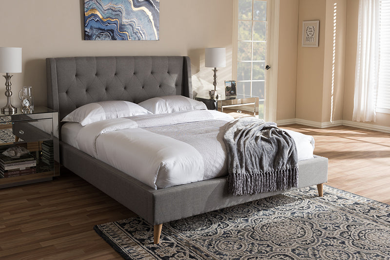 Longford Retro Modern Light Gray Fabric Upholstered King Size Platform Bed