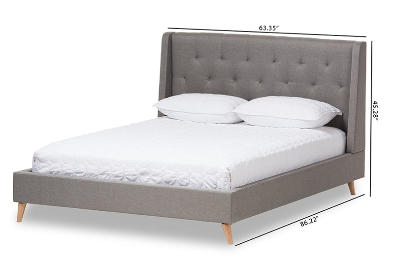 Longford Retro Modern Light Gray Fabric Upholstered King Size Platform Bed