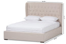 Emsley Light Beige Fabric Queen Size Gas-Lift Platform Bed Baxton