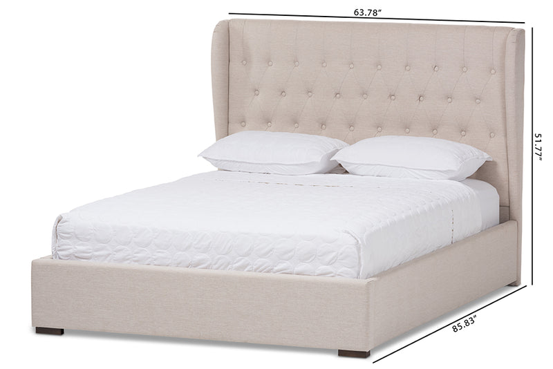 Emsley Modern and Contemporary Light Beige Fabric Queen Size Gas-Lift Platform Bed