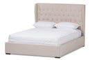 Emsley Light Beige Fabric Queen Size Gas-Lift Platform Bed Baxton