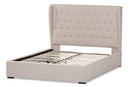 Emsley Light Beige Fabric Queen Size Gas-Lift Platform Bed Baxton