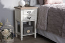 Cintia Weathered Oak and White Wash Distressed Finish Wood Nightstand, 2-Drawers Baxton