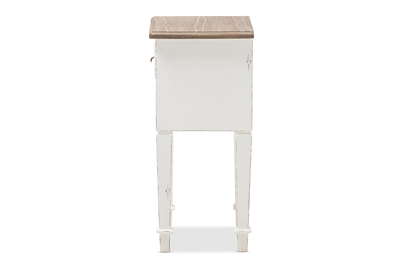 Cintia Provincial Style Weathered Oak and White Wash Distressed Finish Wood Nightstand, 1-Drawer