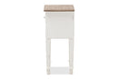 Cintia Weathered Oak and White Wash Distressed Finish Wood Nightstand, 1-Drawer Baxton