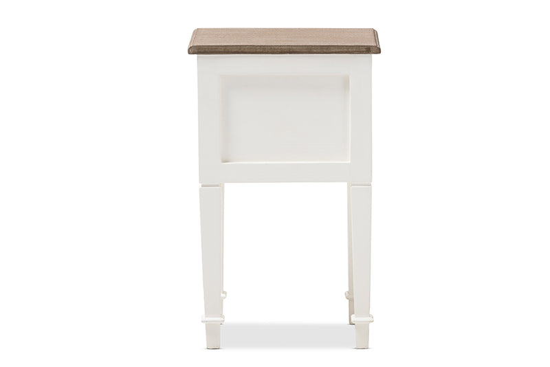 Cintia Provincial Style Weathered Oak and White Wash Distressed Finish Wood Nightstand, 1-Drawer