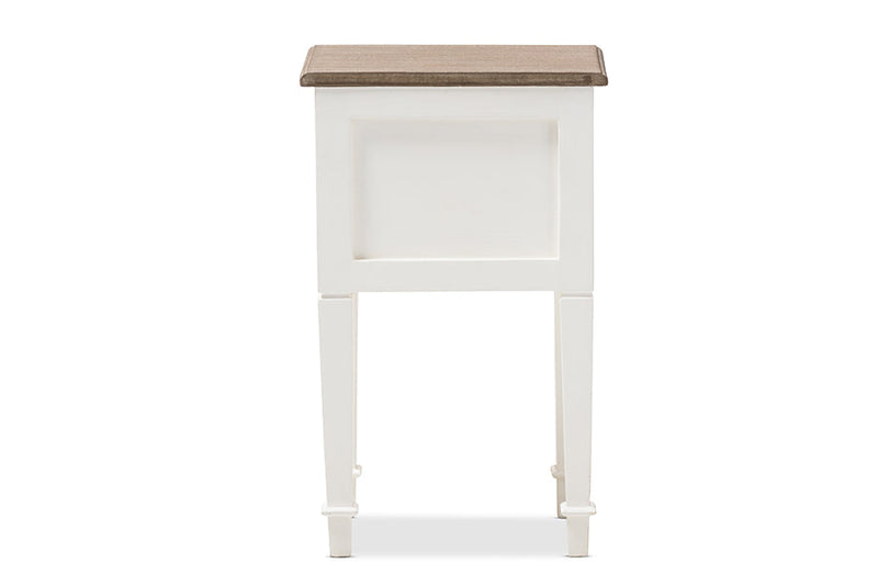 Cintia Weathered Oak and White Wash Distressed Finish Wood Nightstand, 1-Drawer Baxton