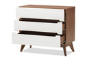 Abbey White and Walnut Wood 3-Drawer Storage Chest Baxton