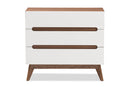 Abbey White and Walnut Wood 3-Drawer Storage Chest Baxton