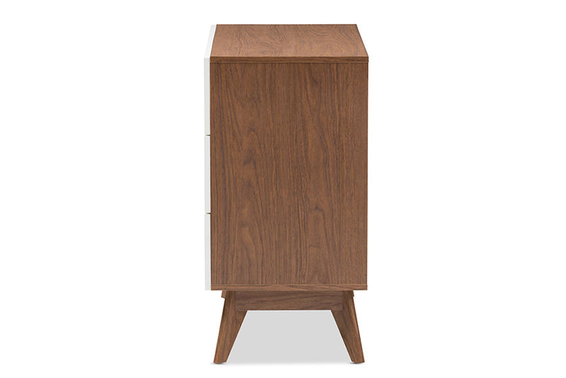 Abbey White and Walnut Wood 3-Drawer Storage Chest Baxton