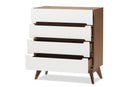 Abbey White and Walnut Wood 4-Drawer Storage Chest Baxton