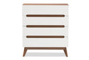 Abbey White and Walnut Wood 4-Drawer Storage Chest Baxton
