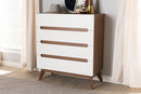 Abbey White and Walnut Wood 4-Drawer Storage Chest Baxton
