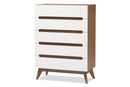 Abbey White and Walnut Wood 5-Drawer Storage Chest Baxton