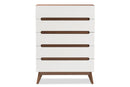 Abbey White and Walnut Wood 5-Drawer Storage Chest Baxton