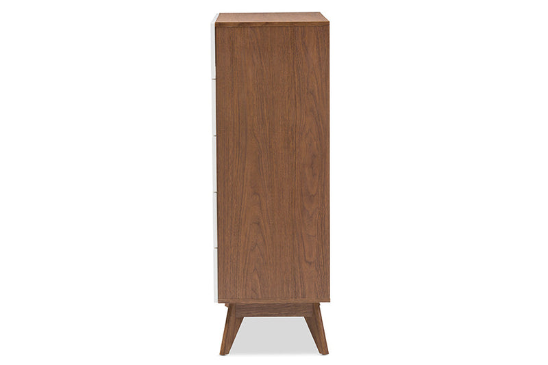 Abbey White and Walnut Wood 5-Drawer Storage Chest Baxton